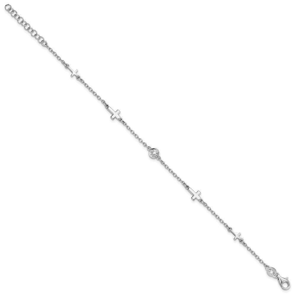 FJC Finejewelers 925 Sterling Silver Fancy  CZ Cross with 1in ext. Bracelet 7 Inches x 5.51 mm