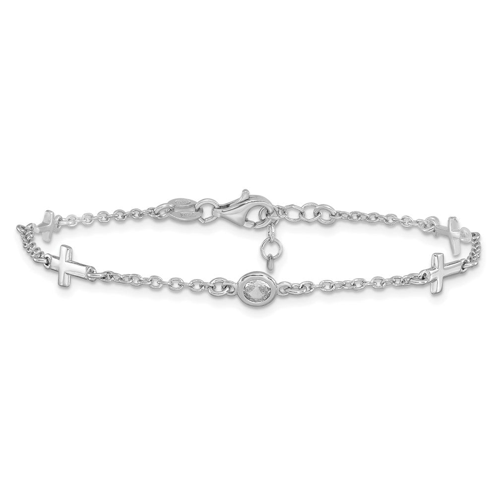 FJC Finejewelers 925 Sterling Silver Fancy  CZ Cross with 1in ext. Bracelet 7 Inches x 5.51 mm