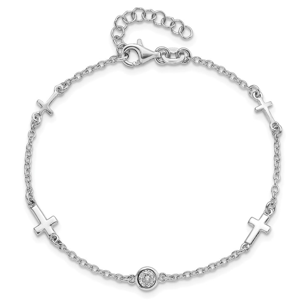 FJC Finejewelers 925 Sterling Silver Fancy  CZ Cross with 1in ext. Bracelet 7 Inches x 5.51 mm