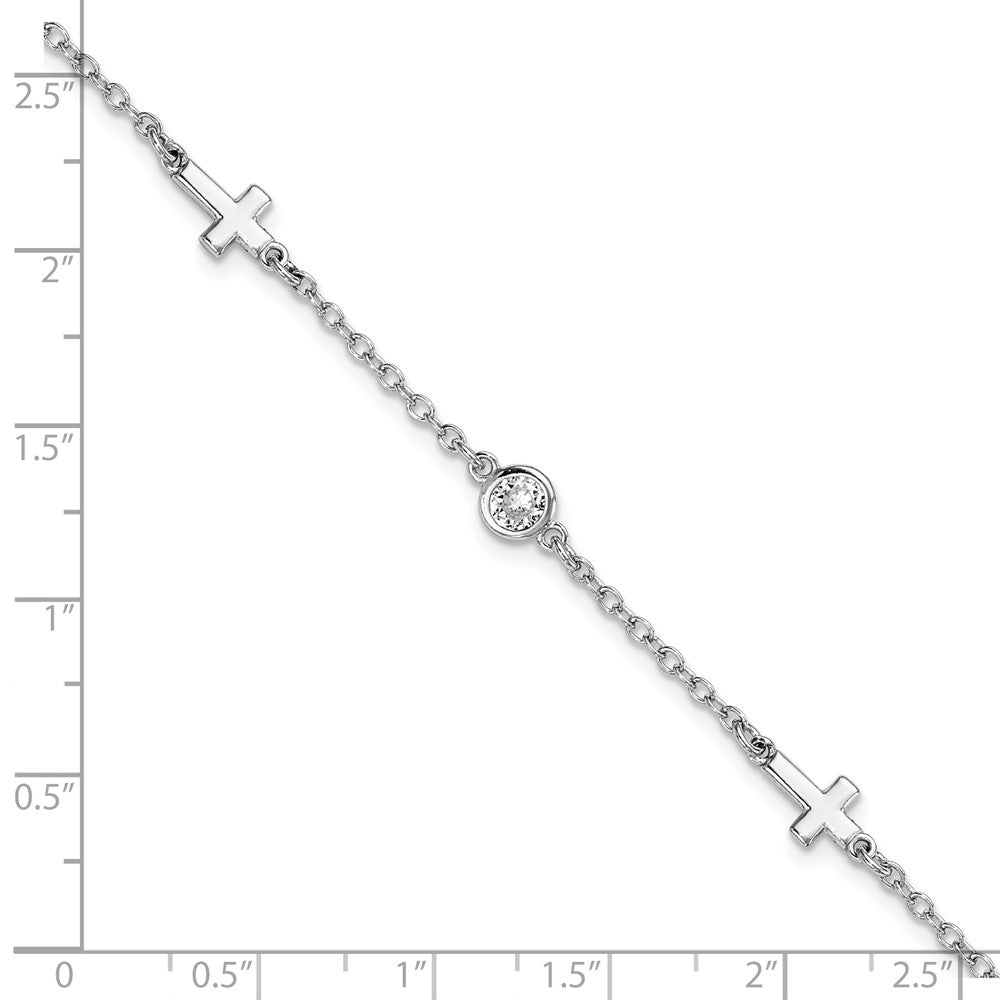 FJC Finejewelers 925 Sterling Silver Fancy  CZ Cross with 1in ext. Bracelet 7 Inches x 5.51 mm