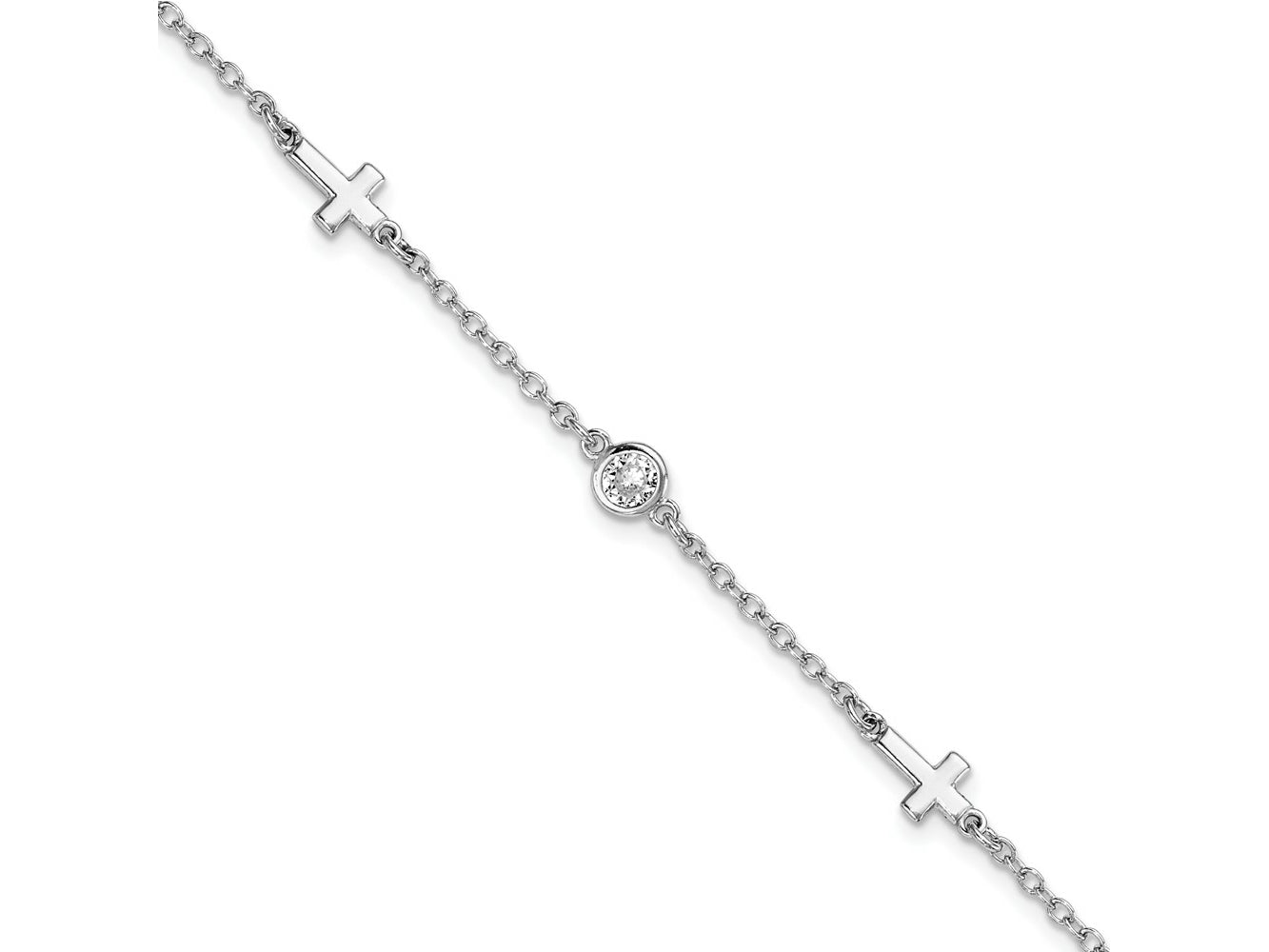 FJC Finejewelers 925 Sterling Silver Fancy  CZ Cross with 1in ext. Bracelet 7 Inches x 5.51 mm