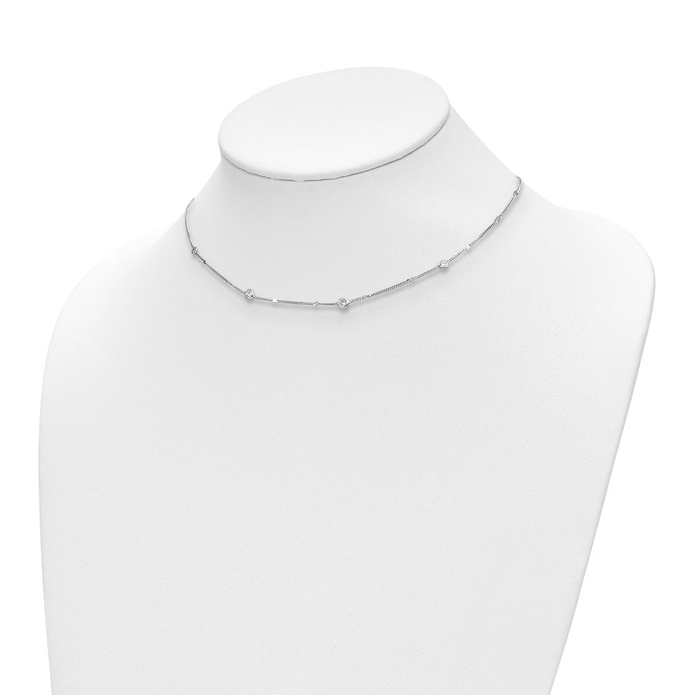FJC Finejewelers 925 Sterling Silver Curb Rhodium Plated CZ with 2in ext. Necklace 16 Inches x 4 mm