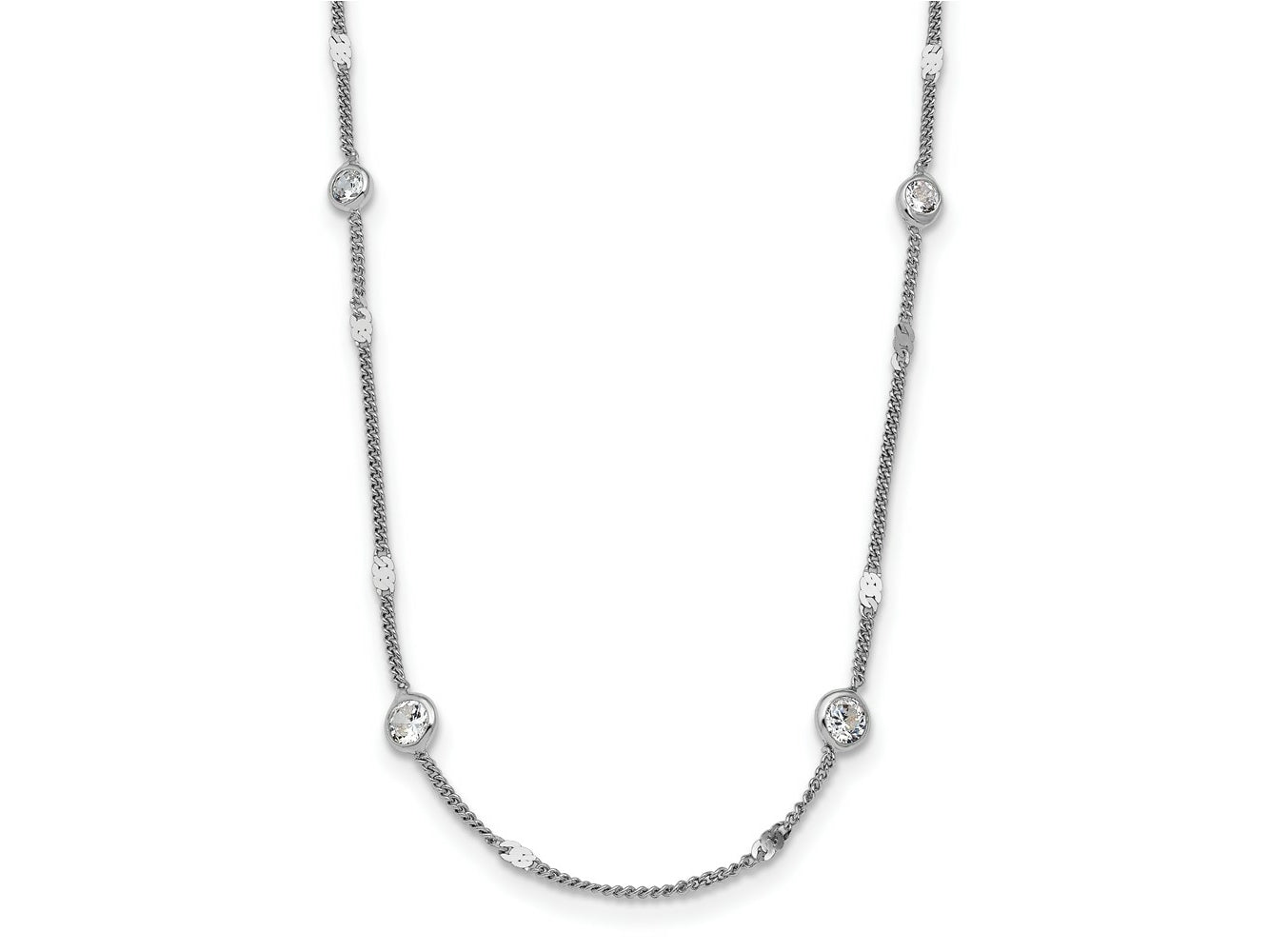 FJC Finejewelers 925 Sterling Silver Curb Rhodium Plated CZ with 2in ext. Necklace 16 Inches x 4 mm
