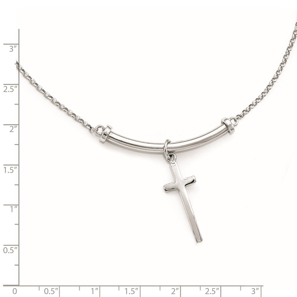 FJC Finejewelers 925 Sterling Silver Polished Cross with 1in ext. Necklace 10 mm