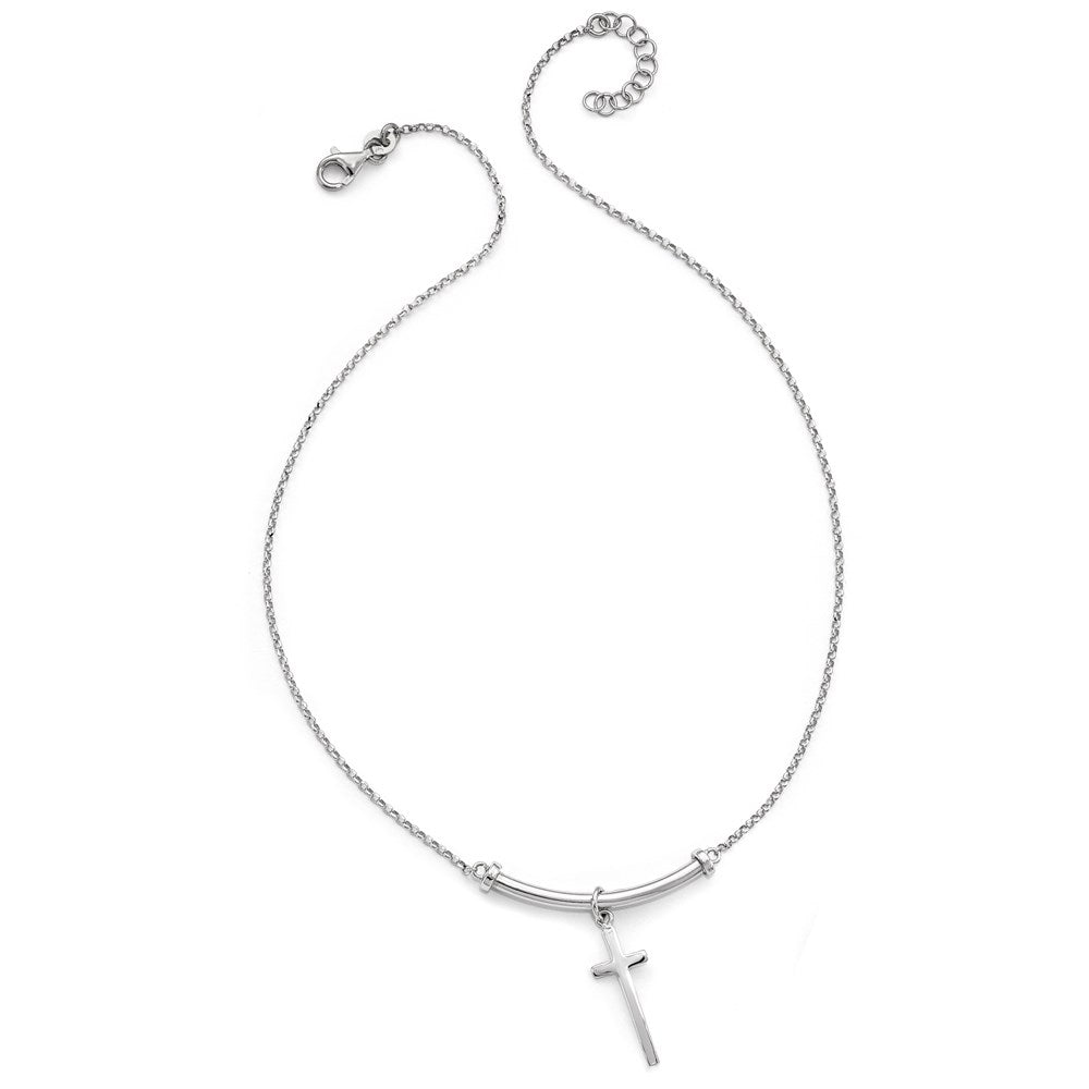 FJC Finejewelers 925 Sterling Silver Polished Cross with 1in ext. Necklace 10 mm