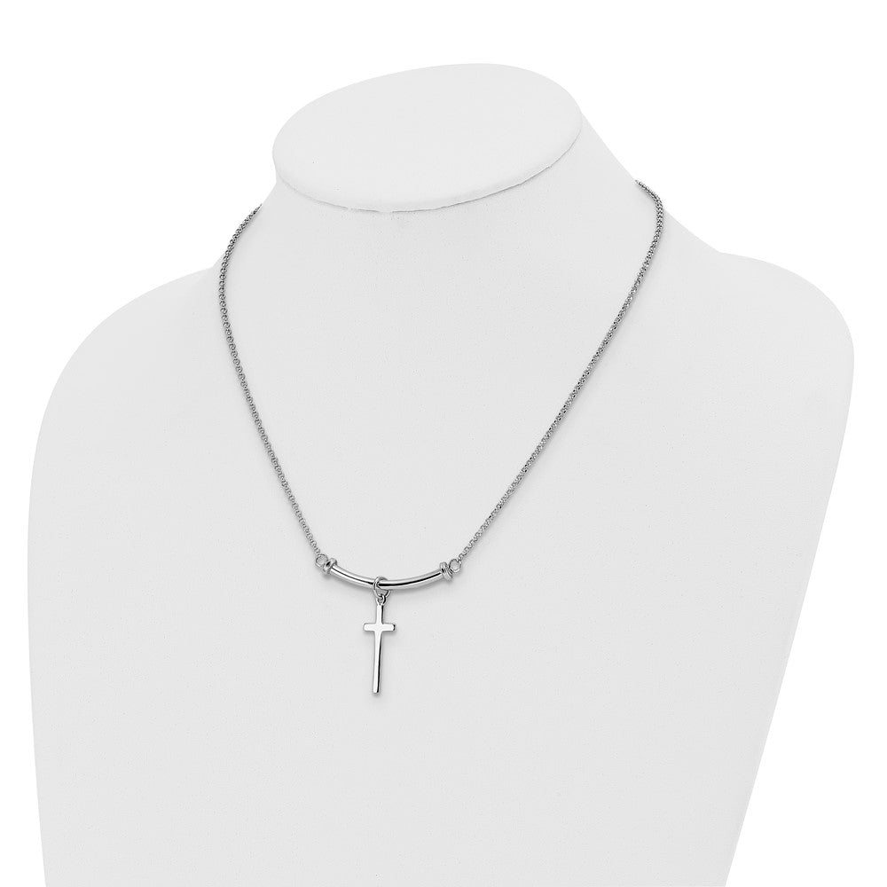 FJC Finejewelers 925 Sterling Silver Polished Cross with 1in ext. Necklace 10 mm
