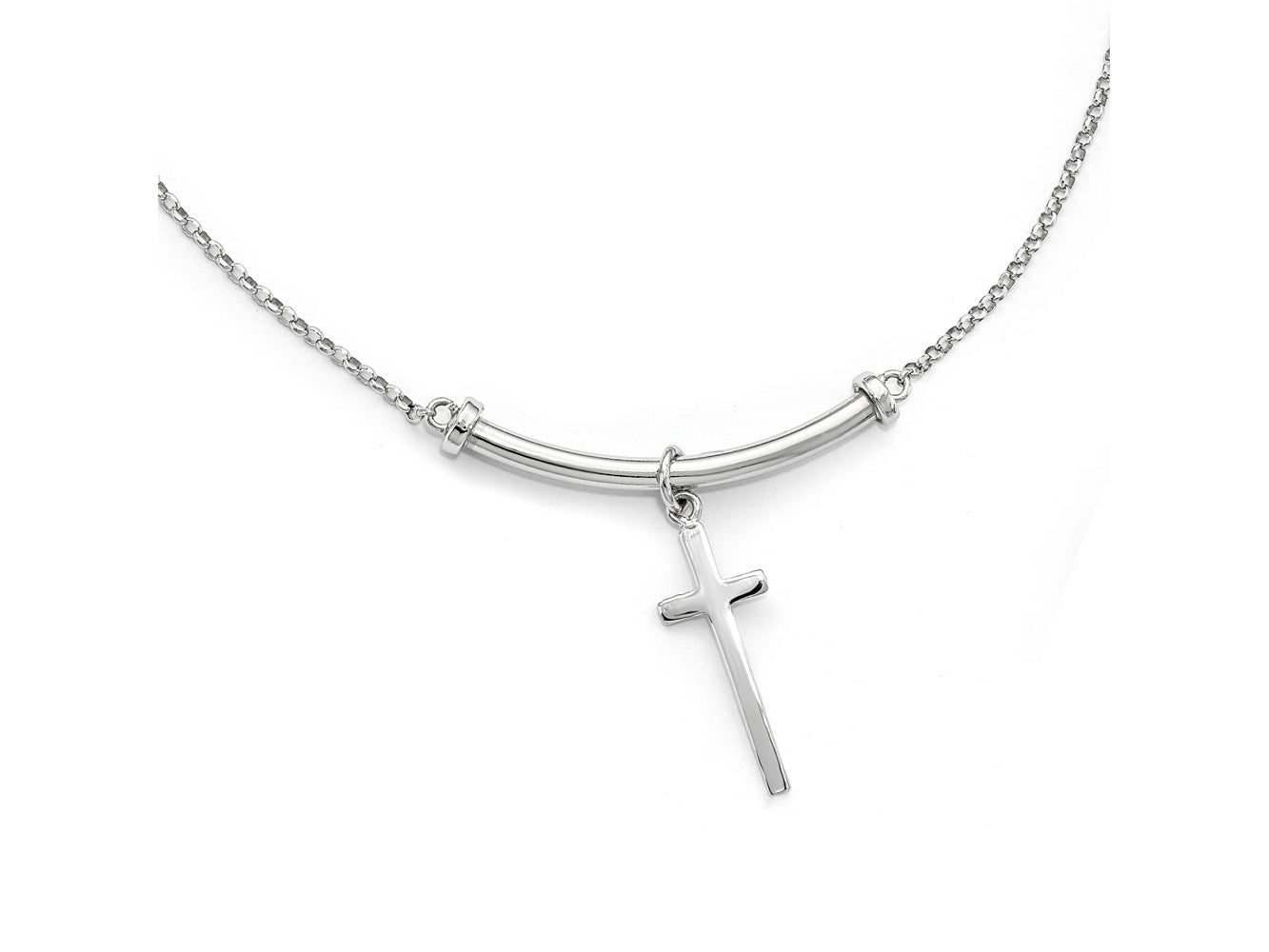 FJC Finejewelers 925 Sterling Silver Polished Cross with 1in ext. Necklace 10 mm