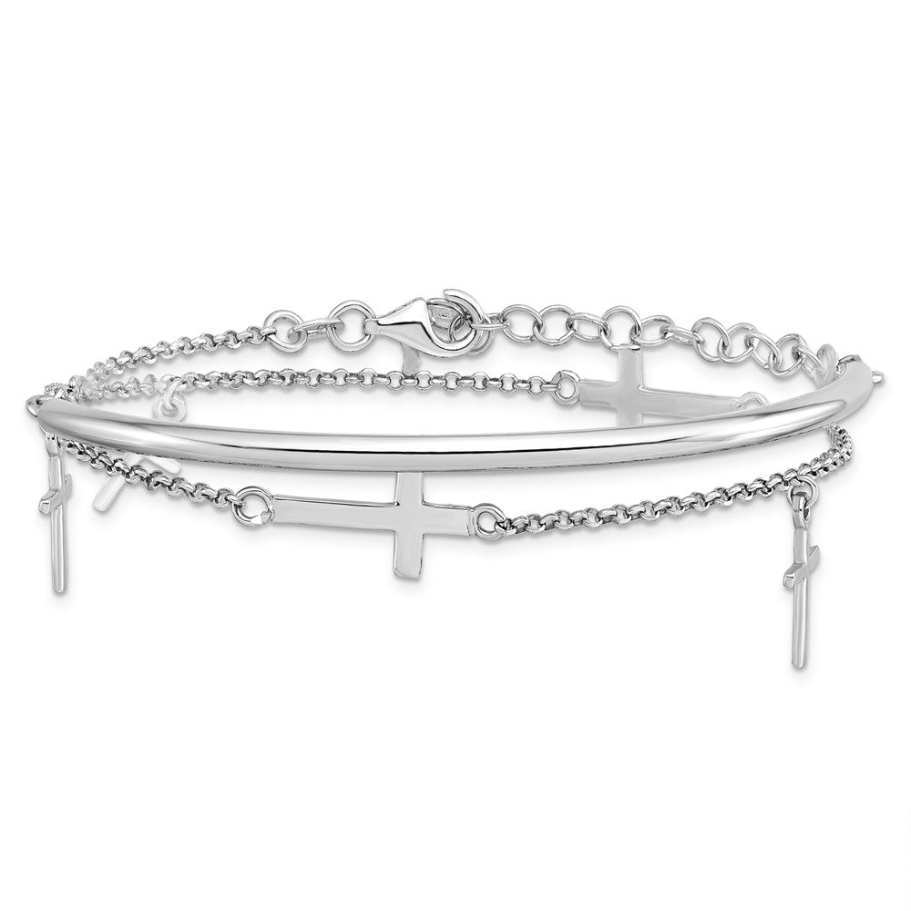 FJC Finejewelers 925 Sterling Silver Cable Polished Crosses with 2in ext. Wrap Bracelet 13 Inches x 10 mm