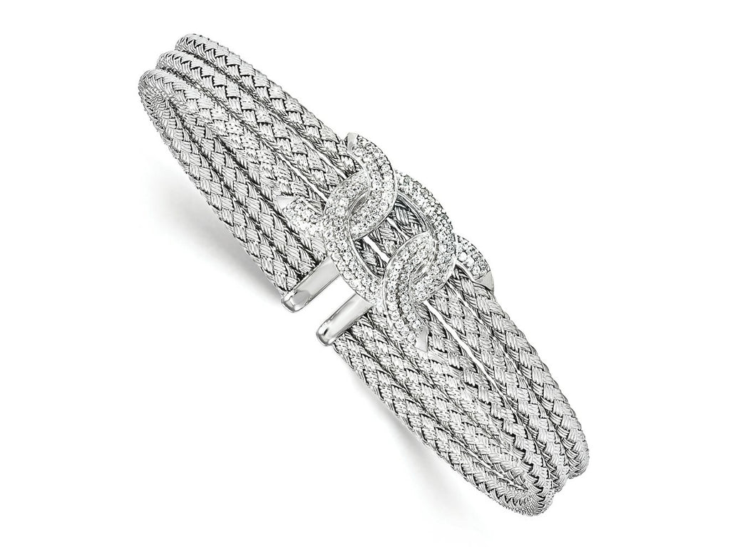 FJC Finejewelers 925 Sterling Silver Rhodium Plated CZ Woven Cuff 6.75 Inches x 8.5 mm