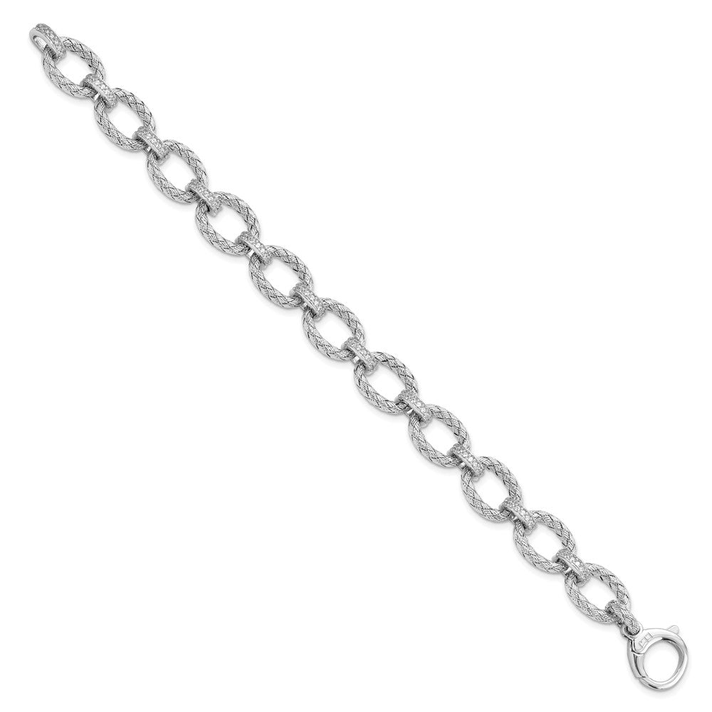 FJC Finejewelers 925 Sterling Silver Fancy Rhodium Plated CZ Woven Link Bracelet 7.25 Inches x 11 mm
