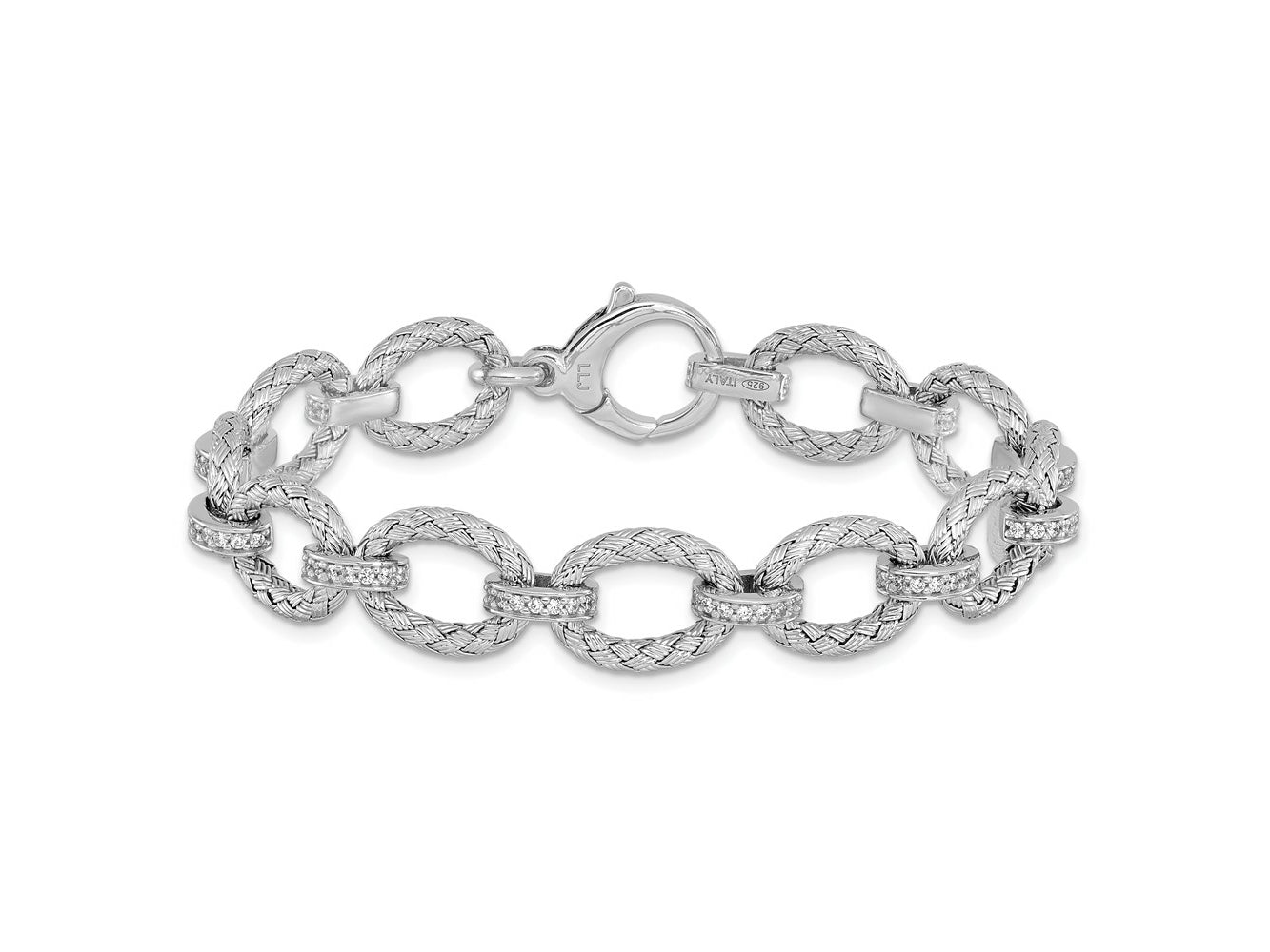 FJC Finejewelers 925 Sterling Silver Fancy Rhodium Plated CZ Woven Link Bracelet 7.25 Inches x 11 mm