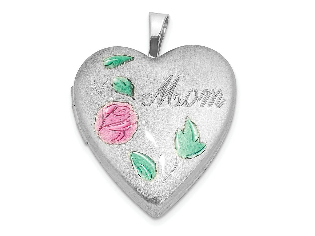 FJC Finejewelers 925 Sterling Silver  Enameled Flower with Mom 20mm Heart Charm Locket 24 mm x 19 mm