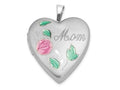 FJC Finejewelers 925 Sterling Silver  Enameled Flower with Mom 20mm Heart Charm Locket 24 mm x 19 mm