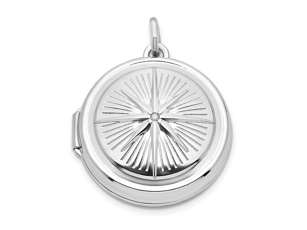 FJC Finejewelers 925 Sterling Silver Rhodium Plated CZ Compass Round Charm Locket 26 x 20 mm