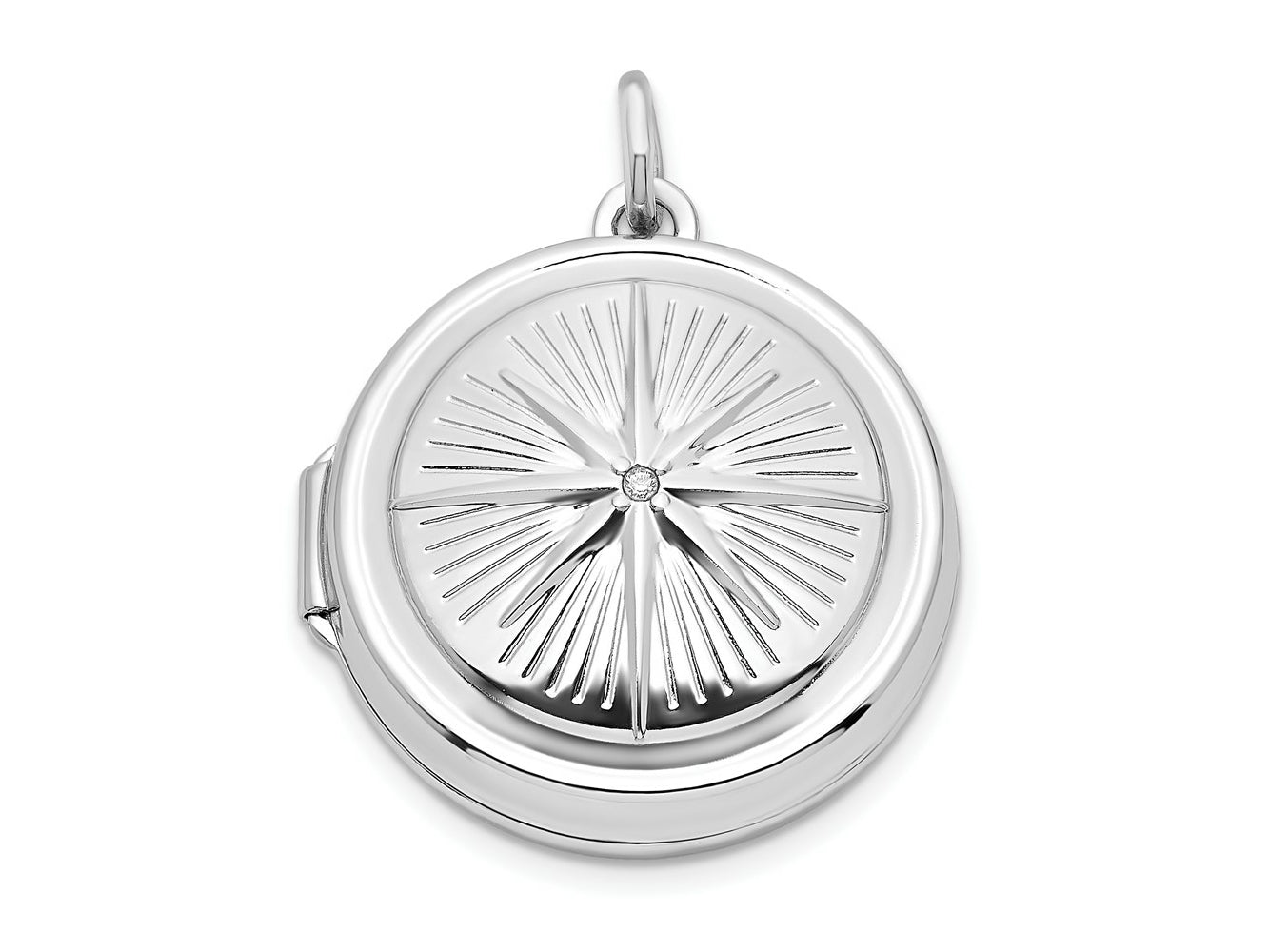 FJC Finejewelers 925 Sterling Silver Rhodium Plated CZ Compass Round Charm Locket 26 x 20 mm