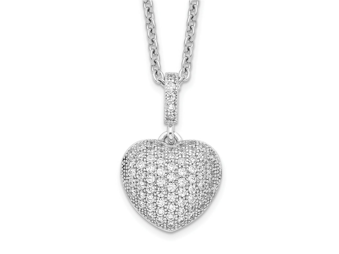 FJC Finejewelers 925 Sterling Silver Brilliant Embers CZ Heart Necklace 18 Inches x 11 mm