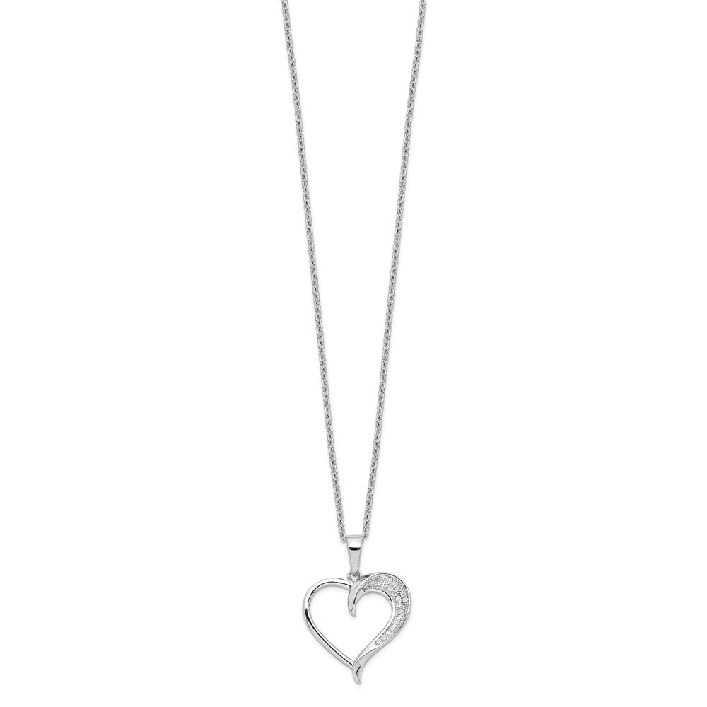 FJC Finejewelers 925 Sterling Silver Cable Brilliant Embers  CZ Polished Heart Necklace 18 Inches x 20 mm