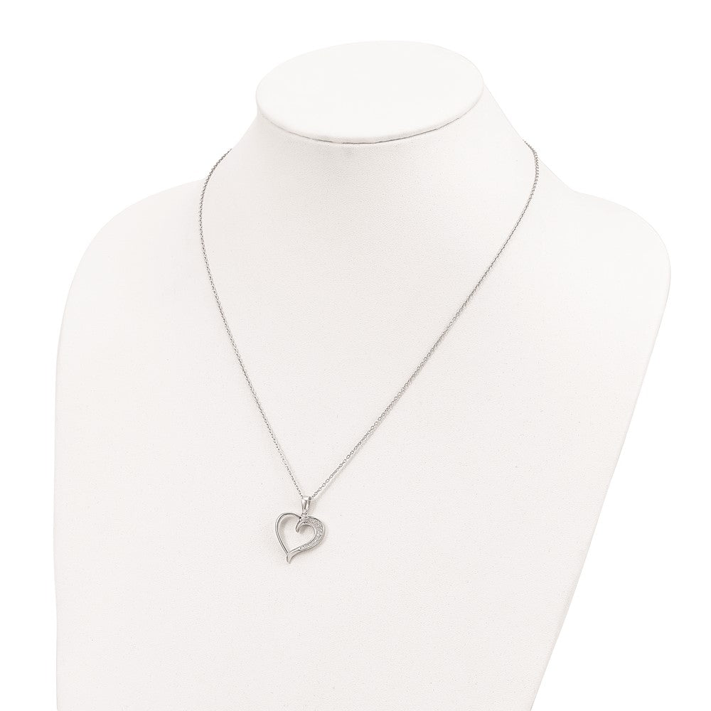 FJC Finejewelers 925 Sterling Silver Cable Brilliant Embers  CZ Polished Heart Necklace 18 Inches x 20 mm