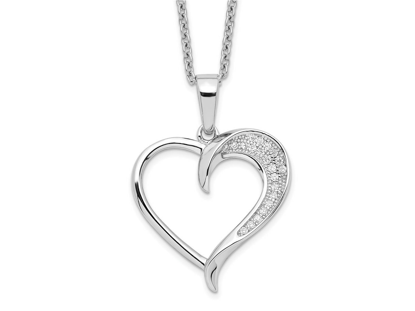 FJC Finejewelers 925 Sterling Silver Cable Brilliant Embers  CZ Polished Heart Necklace 18 Inches x 20 mm