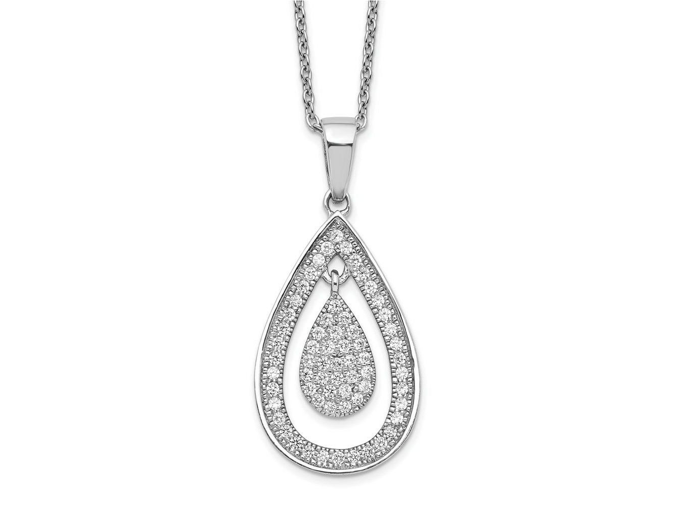 FJC Finejewelers 925 Sterling Silver Cable Brilliant Embers  CZ Teardrop Necklace 20 Inches x 15 mm