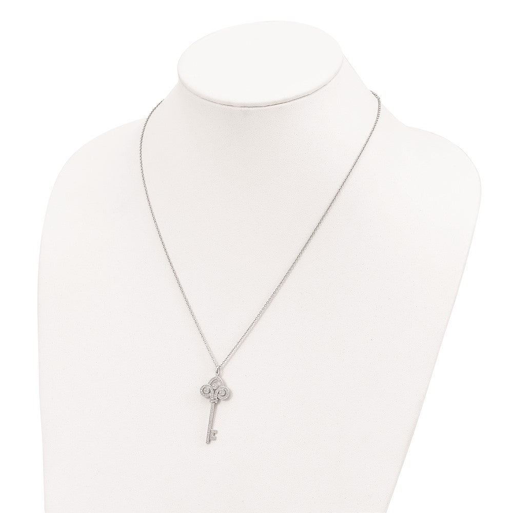 FJC Finejewelers 925 Sterling Silver Brilliant Embers Rhodium Plated CZ Polished Key 18"Necklace 16 mm