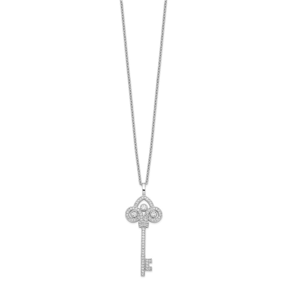 FJC Finejewelers 925 Sterling Silver Brilliant Embers Rhodium Plated CZ Polished Key 18"Necklace 16 mm