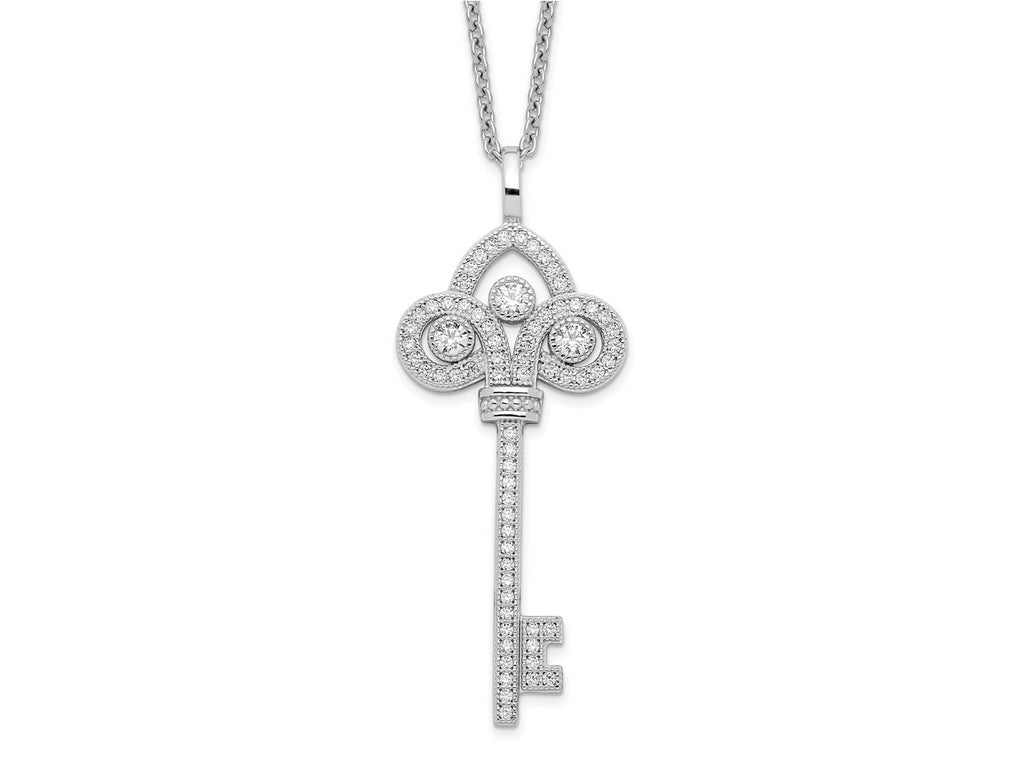 FJC Finejewelers 925 Sterling Silver Brilliant Embers Rhodium Plated CZ Polished Key 18"Necklace 16 mm