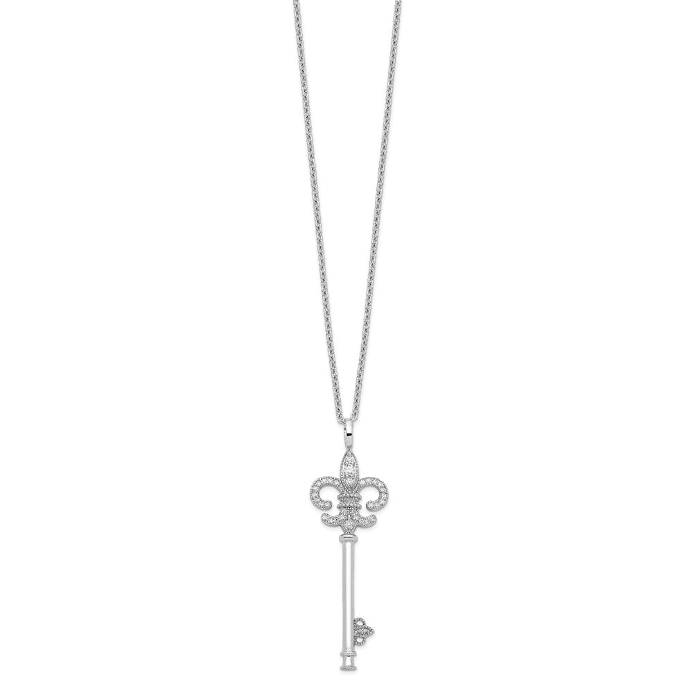 FJC Finejewelers 925 Sterling Silver Cable Brilliant Embers  CZ Polished Key 18"Necklace 15 mm