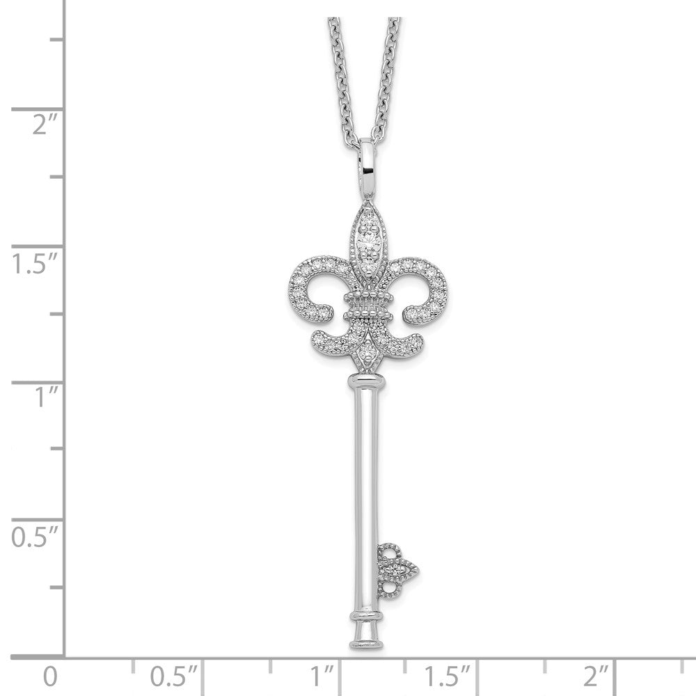 FJC Finejewelers 925 Sterling Silver Cable Brilliant Embers  CZ Polished Key 18"Necklace 15 mm