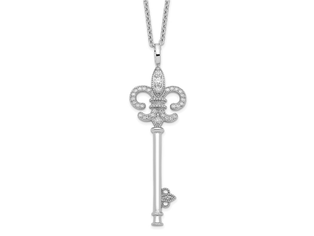 FJC Finejewelers 925 Sterling Silver Cable Brilliant Embers  CZ Polished Key 18"Necklace 15 mm