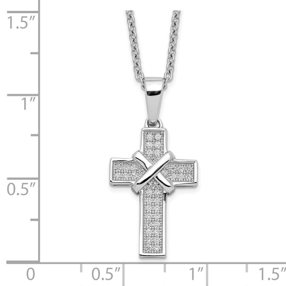 FJC Finejewelers 925 Sterling Silver Brilliant Embers Rhodium Plated CZ Polished Cross Necklace 13 mm