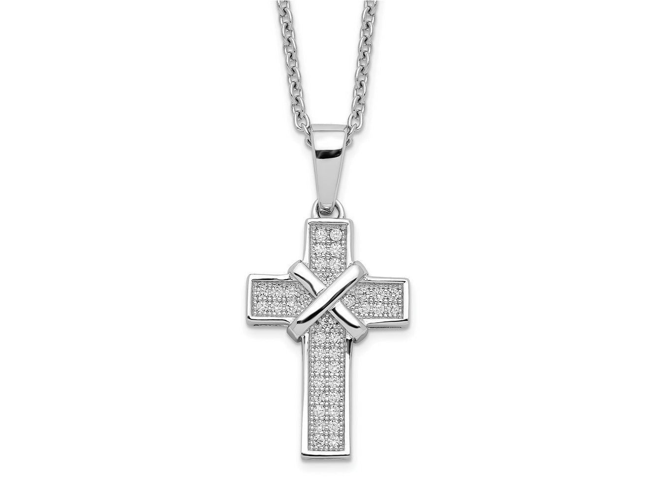 FJC Finejewelers 925 Sterling Silver Brilliant Embers Rhodium Plated CZ Polished Cross Necklace 13 mm