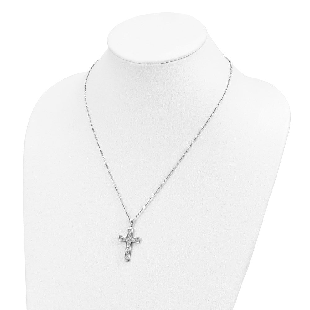 FJC Finejewelers 925 Sterling Silver Cable Brilliant Embers  CZ Polished Cross Necklace 19 mm