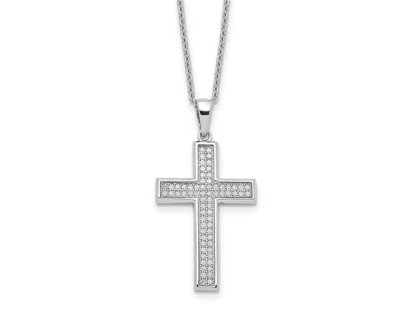 FJC Finejewelers 925 Sterling Silver Cable Brilliant Embers  CZ Polished Cross Necklace 19 mm