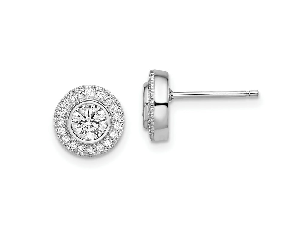 FJC Finejewelers 925 Sterling Silver Button Brilliant Embers Rhodium Plated CZ Post Earrings 9 x 9 mm