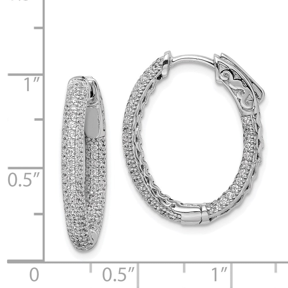 FJC Finejewelers 925 Sterling Silver Rhodium Plated Pavé CZ Hinged Oval Hoop Earrings 23 x 20 mm