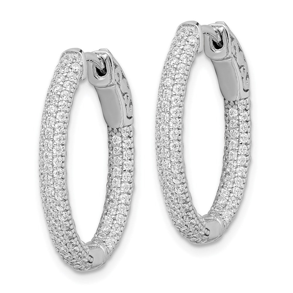 FJC Finejewelers 925 Sterling Silver Rhodium Plated Pavé CZ Hinged Oval Hoop Earrings 23 x 20 mm