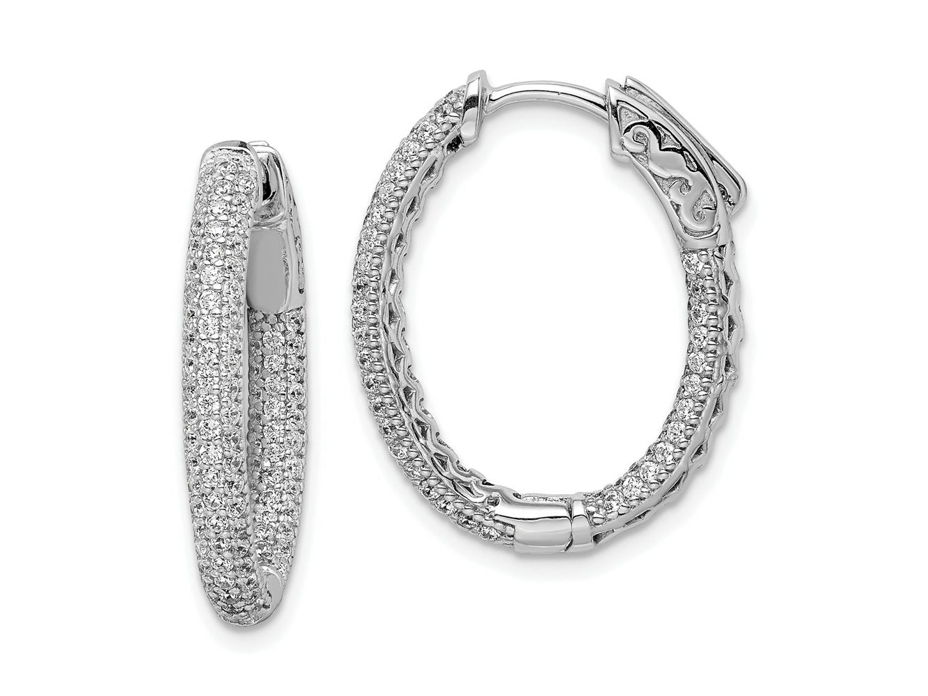 FJC Finejewelers 925 Sterling Silver Rhodium Plated Pavé CZ Hinged Oval Hoop Earrings 23 x 20 mm