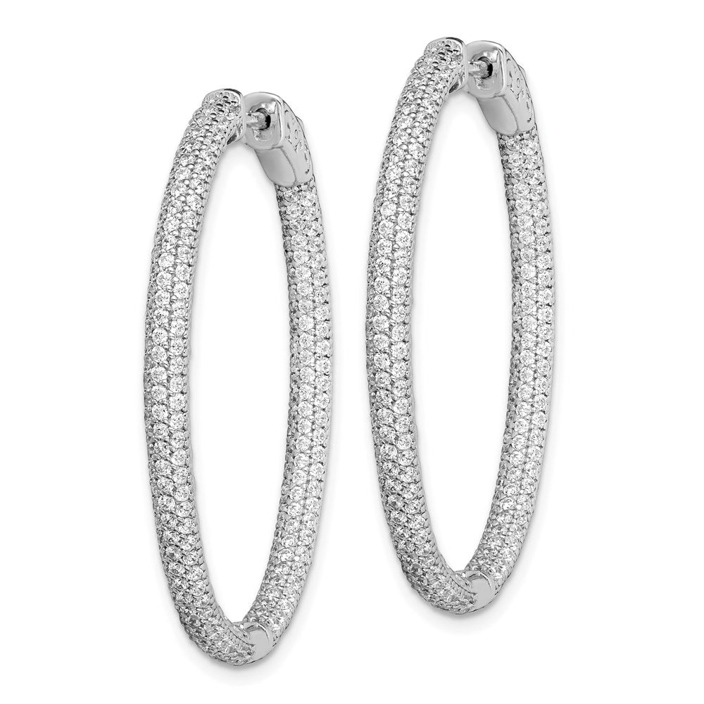 FJC Finejewelers 925 Sterling Silver Rhodium Plated Pavé CZ Hinged Oval Hoop Earrings 39 x 31 mm