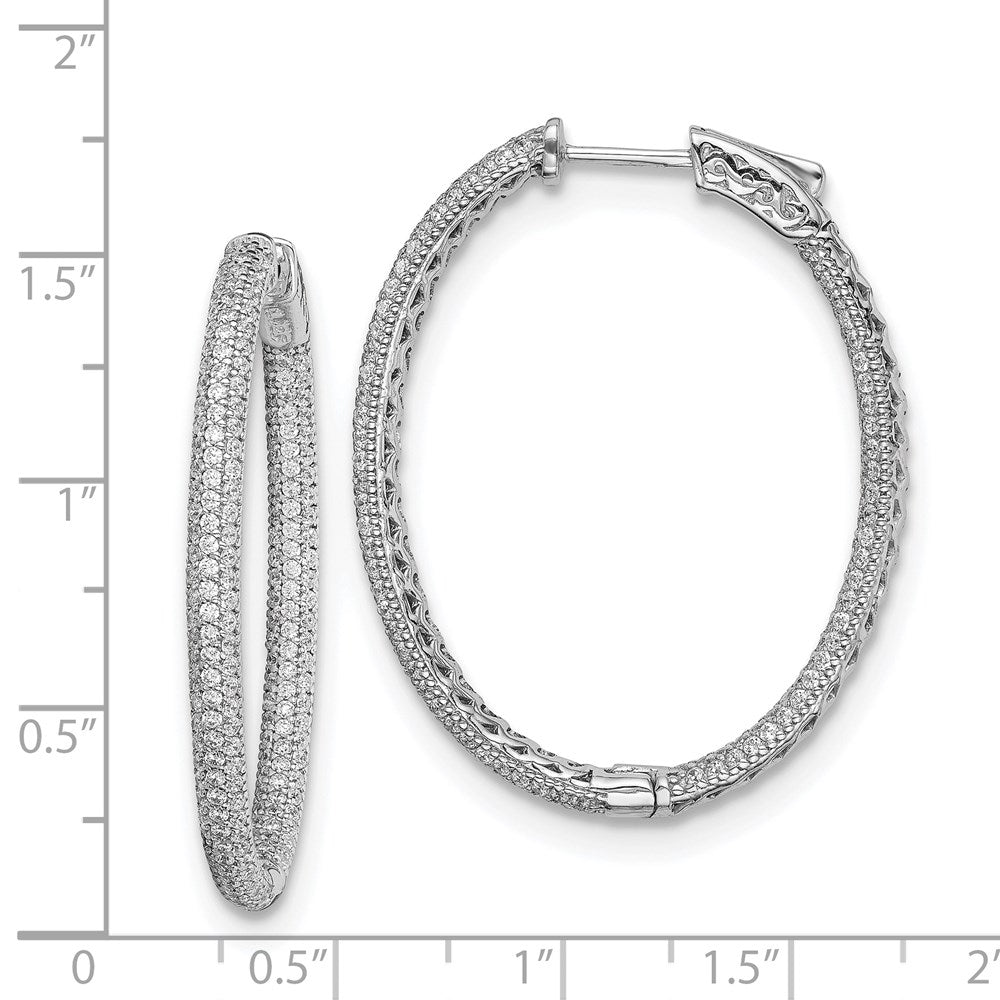FJC Finejewelers 925 Sterling Silver Rhodium Plated Pavé CZ Hinged Oval Hoop Earrings 39 x 31 mm