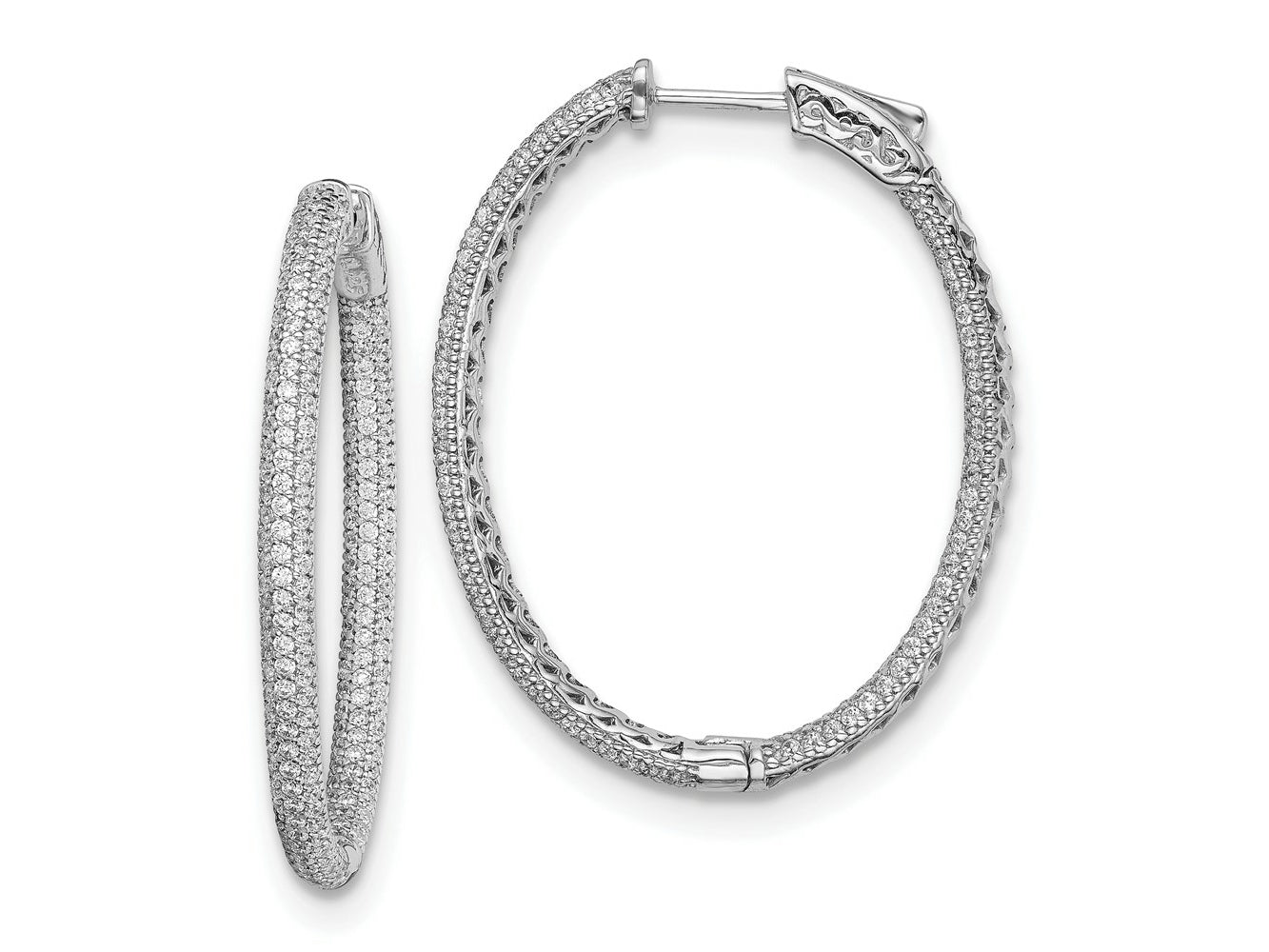 FJC Finejewelers 925 Sterling Silver Rhodium Plated Pavé CZ Hinged Oval Hoop Earrings 39 x 31 mm