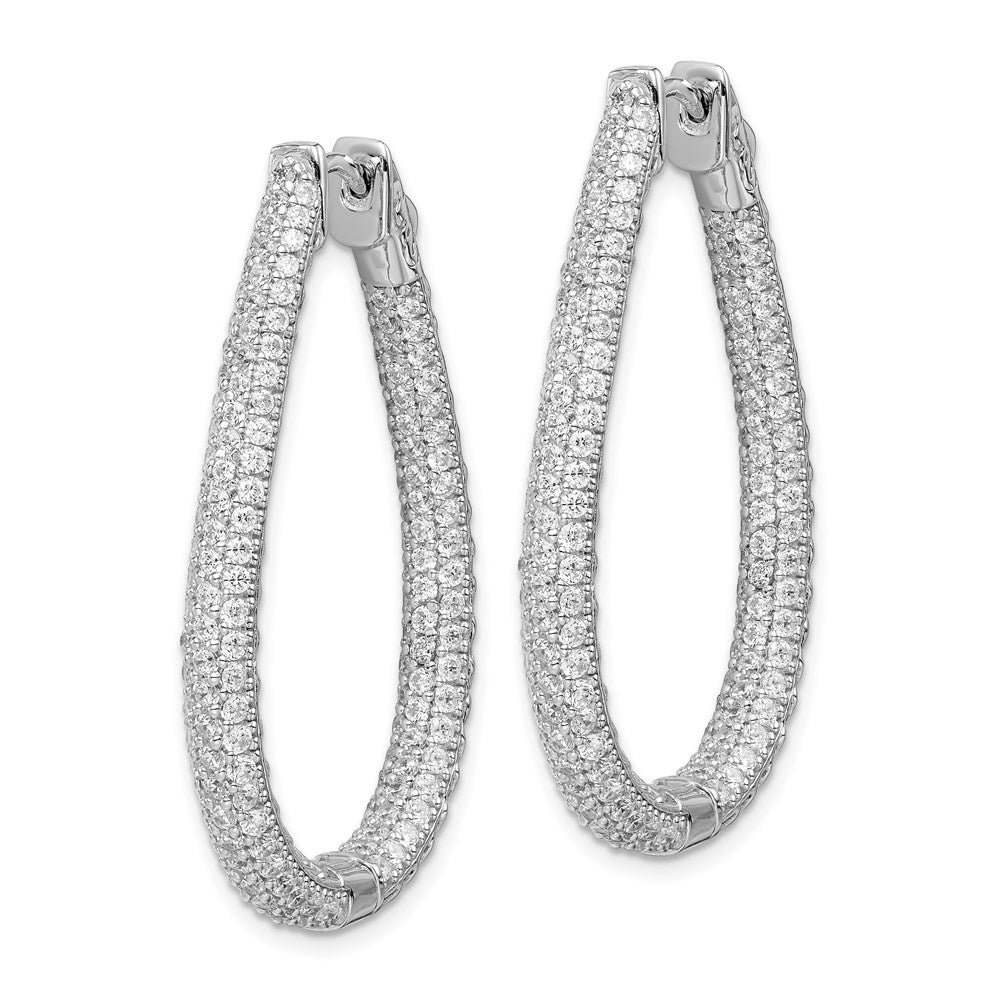 FJC Finejewelers 925 Sterling Silver Rhodium Plated CZ Teardrop Hinged Hoop Earrings 41 x 29 mm
