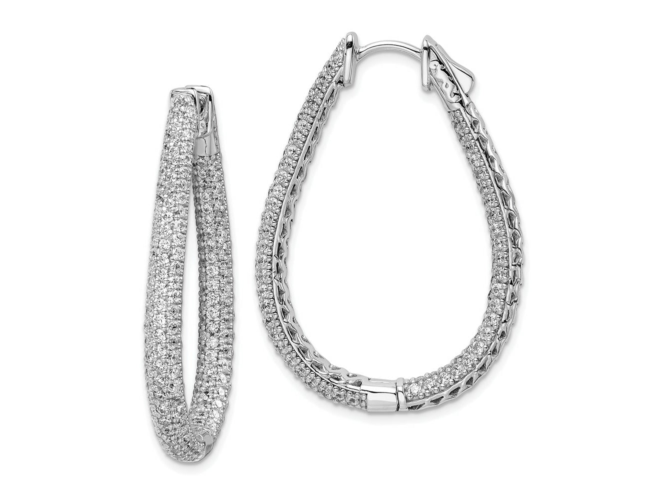 FJC Finejewelers 925 Sterling Silver Rhodium Plated CZ Teardrop Hinged Hoop Earrings 41 x 29 mm