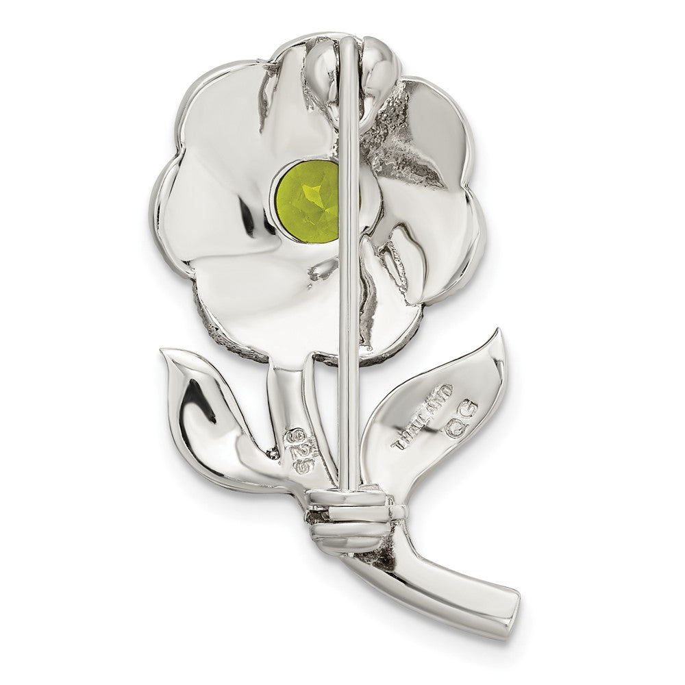 FJC Finejewelers 925 Sterling Silver Antiqued Enamel Marcasite and Green Glass Stone Flower Pin 31 x 16 mm