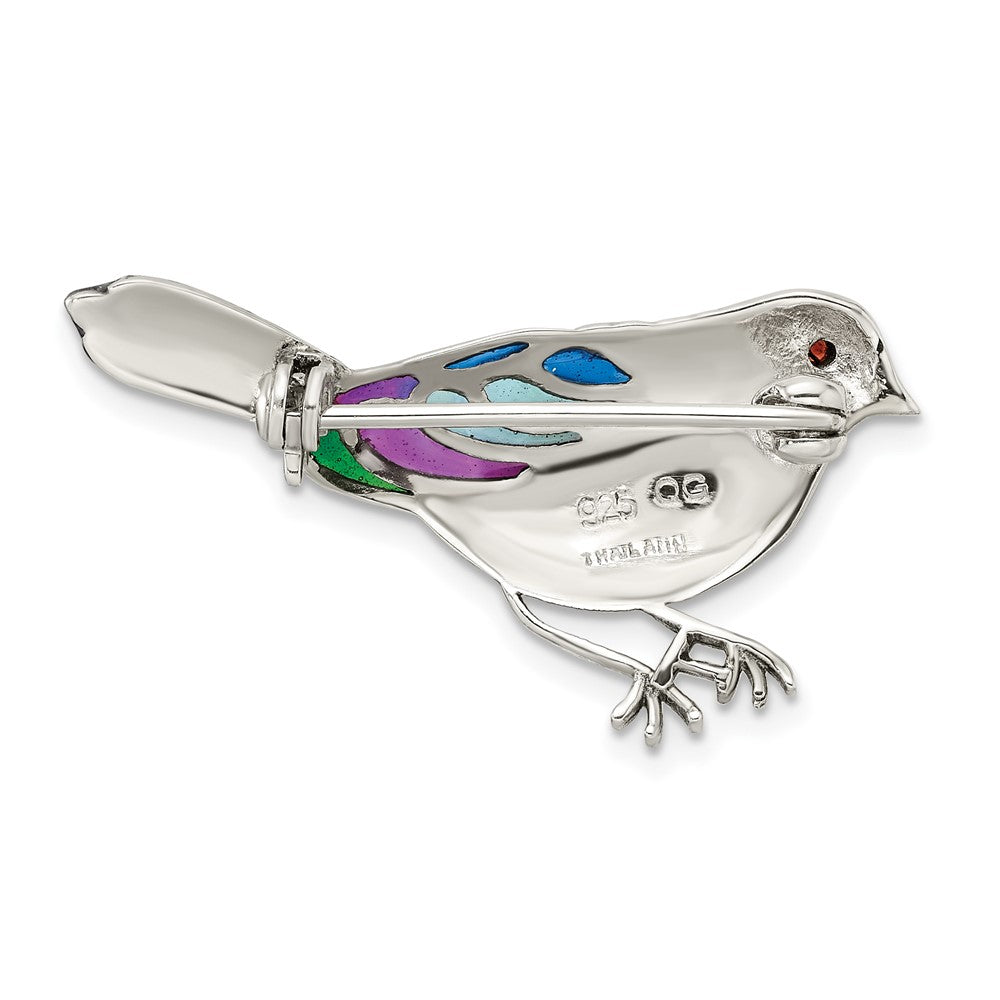 FJC Finejewelers 925 Sterling Silver Antiqued Enameled Marcasite and Garnet Bird Pin 19 x 34 mm