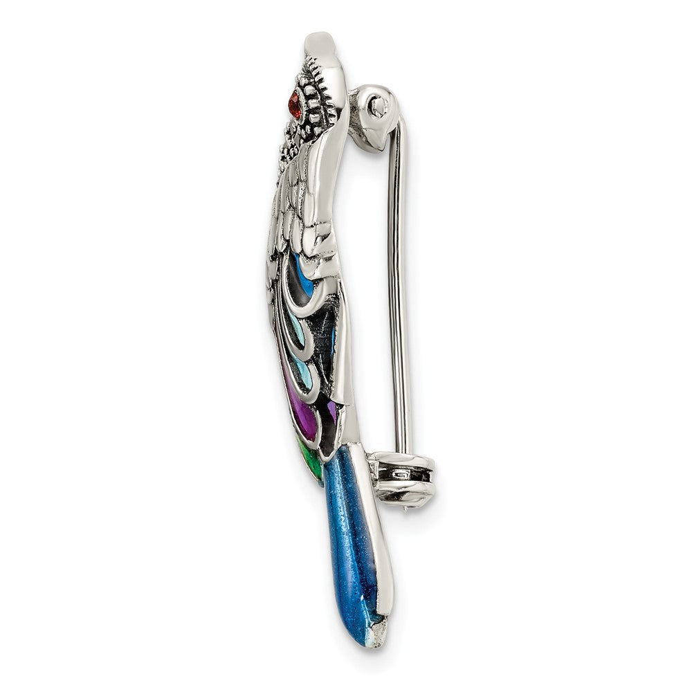 FJC Finejewelers 925 Sterling Silver Antiqued Enameled Marcasite and Garnet Bird Pin 19 x 34 mm