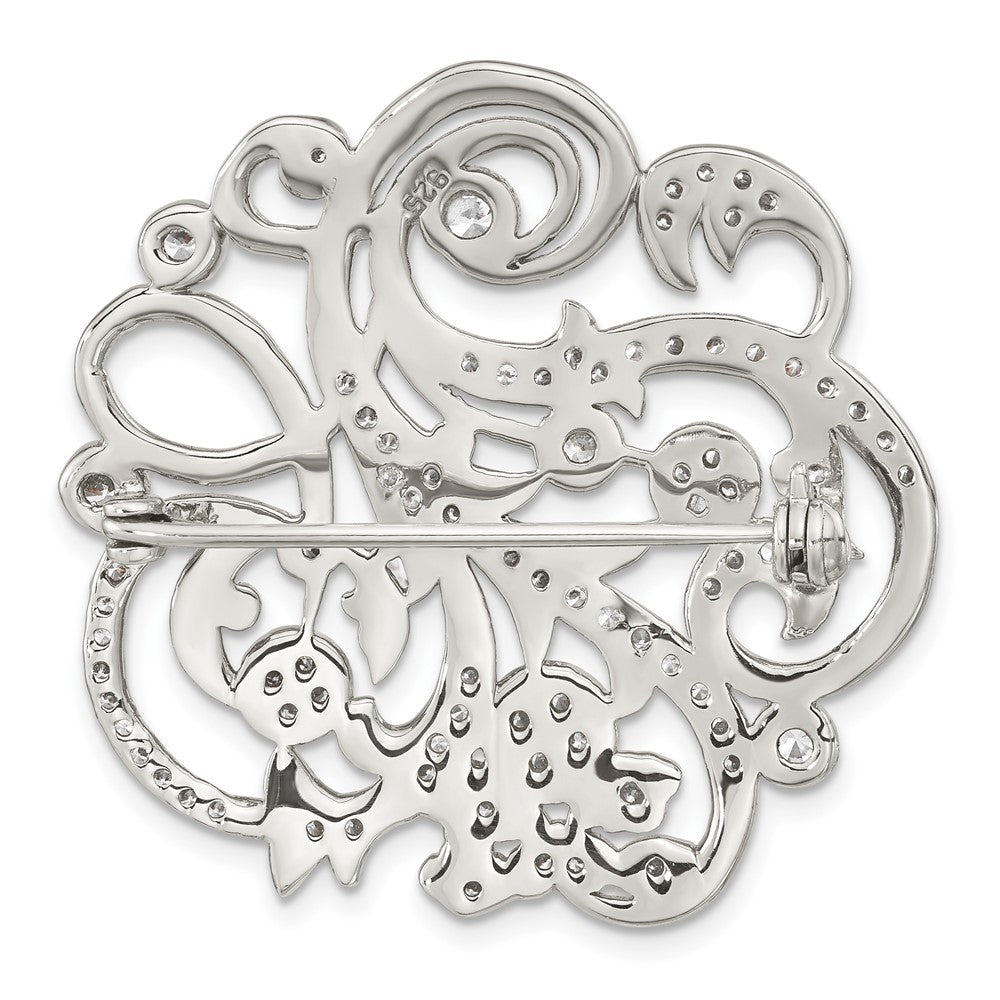 FJC Finejewelers 925 Sterling Silver Polished CZ Filigree Floral Vintage Style Pin Brooch 36 x 36 mm