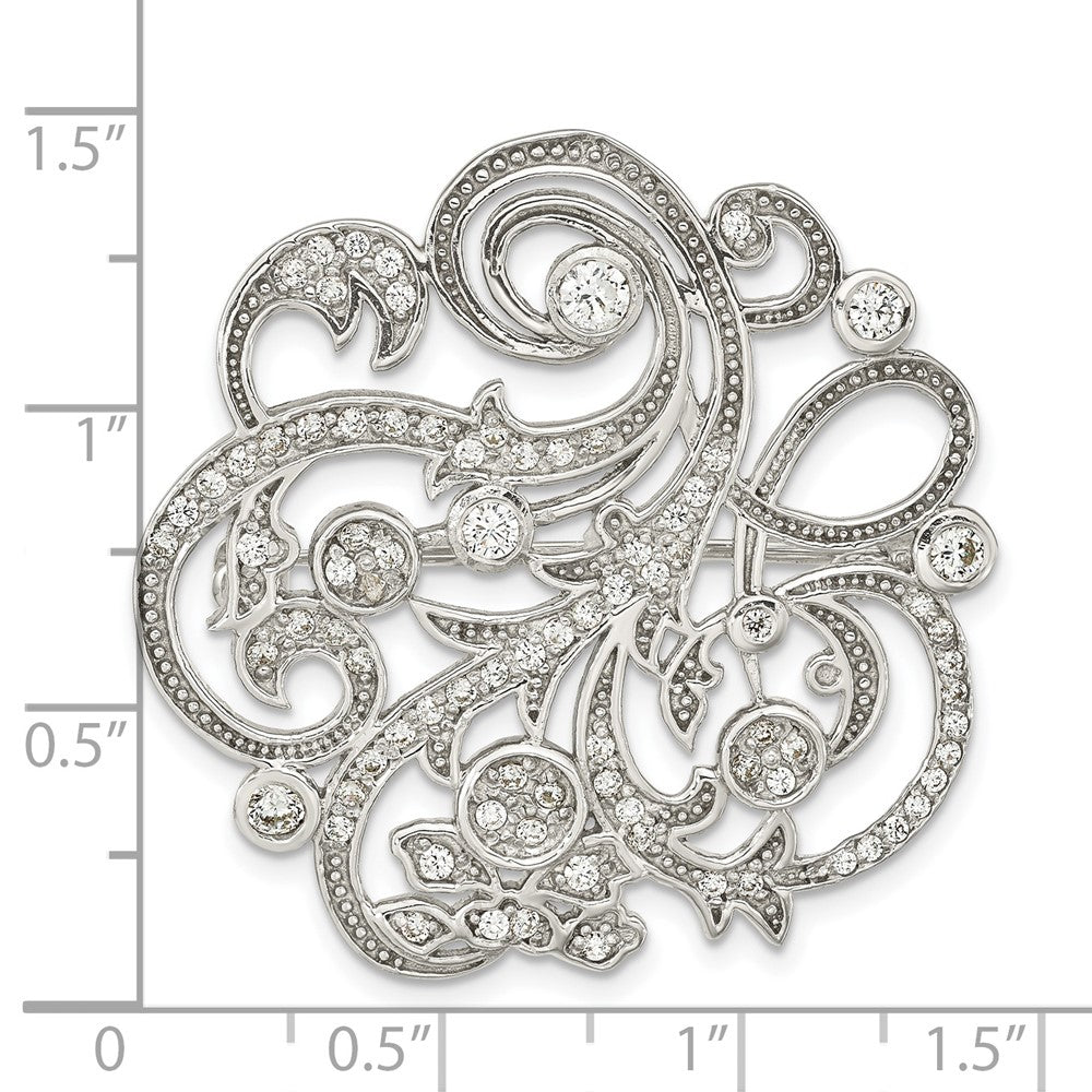FJC Finejewelers 925 Sterling Silver Polished CZ Filigree Floral Vintage Style Pin Brooch 36 x 36 mm