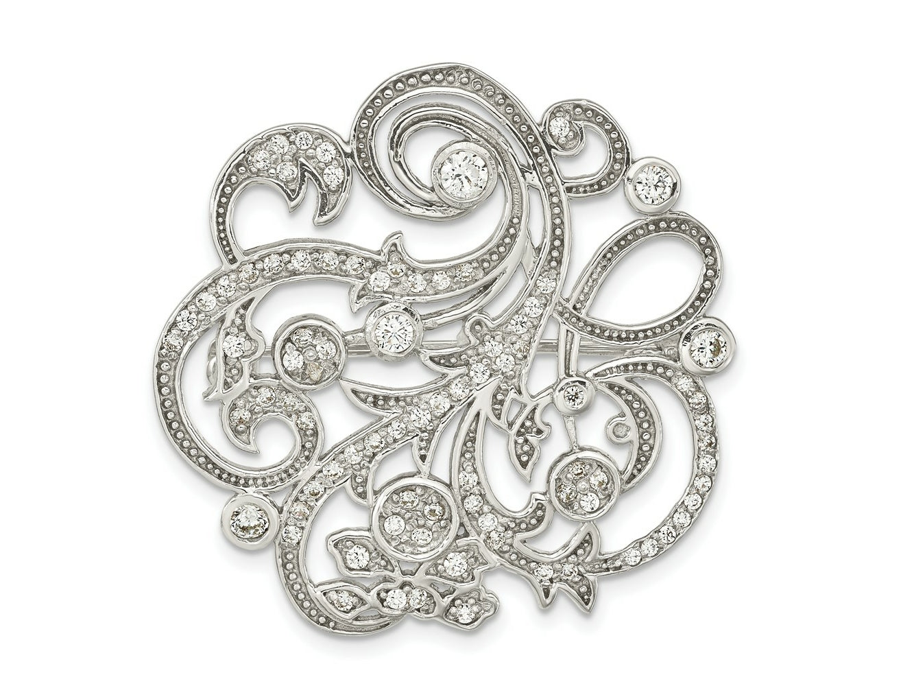 FJC Finejewelers 925 Sterling Silver Polished CZ Filigree Floral Vintage Style Pin Brooch 36 x 36 mm