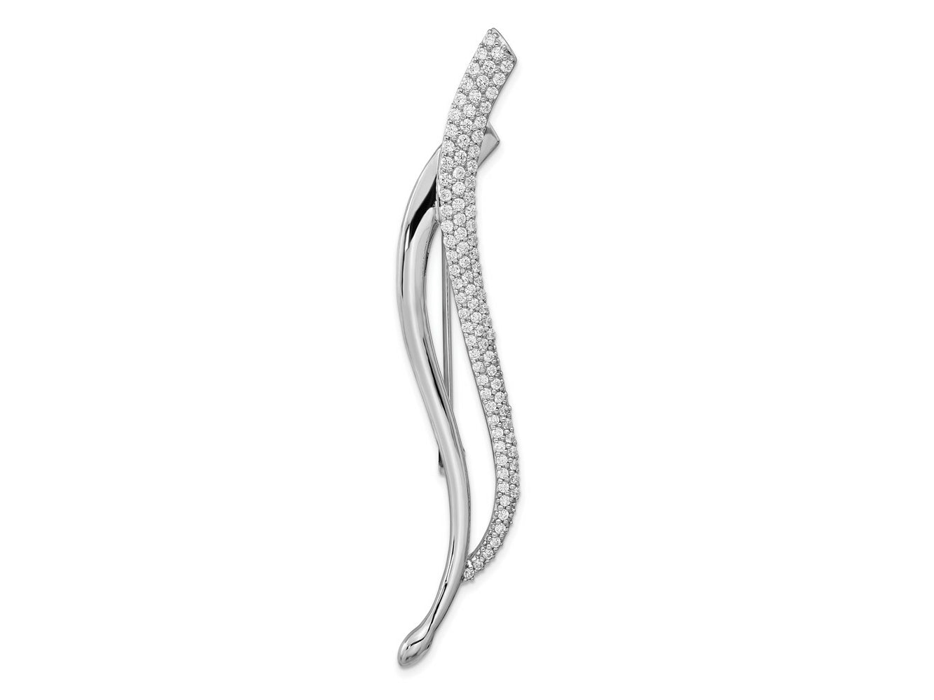 FJC Finejewelers 925 Sterling Silver Rhodium Plated CZ Fancy Curved Pin Brooch 75 x 6 mm